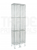 Nest of 2 Wire Mesh Lockers | 3 Open Compartments | 1980 x 305 x 305mm | Flat Top