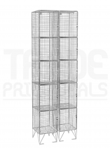Nest of 2 Wire Mesh Lockers | 5 Open Compartments | 1980 x 305 x 305mm | Flat Top