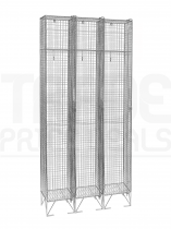 Nest of 3 Wire Mesh Lockers | 1 Open Compartment | 1980 x 305 x 305mm | Flat Top