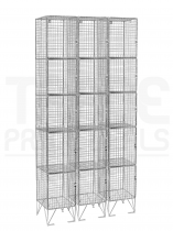Nest of 3 Wire Mesh Lockers | 5 Open Compartments | 1980 x 305 x 305mm | Flat Top