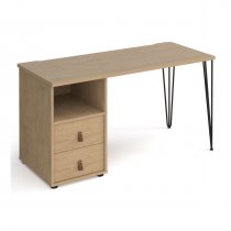 Home Office Desk | 1400 x 600mm | Kendal Oak | Drawer Pedestal LH | Black Hairpin Legs RH | Tikal