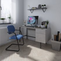 Home Office Desk | 1360 x 600mm | Concrete Grey | Pedestal RH | Delphi