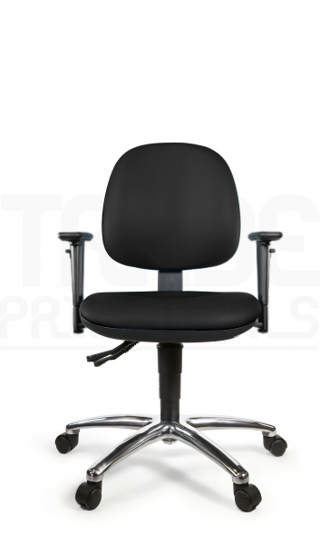 Vinyl Low Chair | Medium Back | Adjustable Arms | Static Seat | Standard Castors | Noir | L-Tech