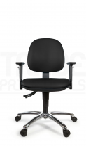 Vinyl Low Chair | Medium Back | Adjustable Arms | Independent Seat Tilt | Braked Castors | Noir | L-Tech