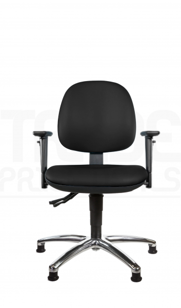 Vinyl Low Chair | Medium Back | Adjustable Arms | Independent Seat Tilt | Glides | Noir | L-Tech
