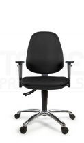 Vinyl Low Chair | High Back | Adjustable Arms | Static Seat | Standard Castors | Noir | L-Tech