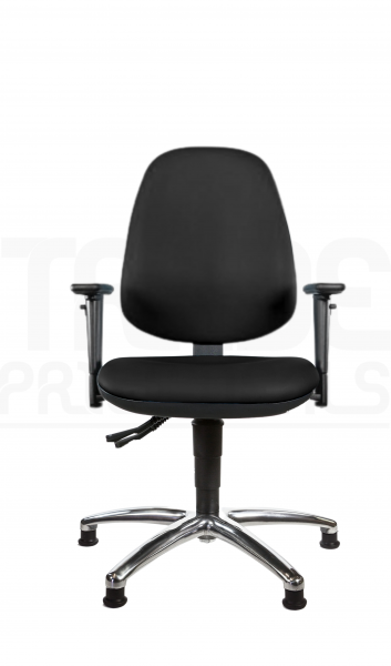 Vinyl Low Chair | High Back | Adjustable Arms | Independent Seat Tilt | Glides | Noir | L-Tech