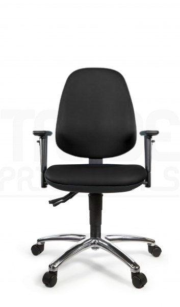 Vinyl Low Chair | High Back | Adjustable Arms | Seat Slide | Standard Castors | Noir | L-Tech