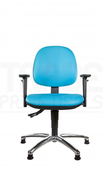 Vinyl Low Chair | Medium Back | Adjustable Arms | Static Seat | Glides | Sapphire Blue | L-Tech