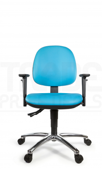 Vinyl Low Chair | Medium Back | Adjustable Arms | Independent Seat Tilt | Braked Castors | Sapphire Blue | L-Tech