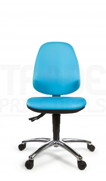 Vinyl Low Chair | High Back | No Arms | Independent Seat Tilt | Braked Castors | Sapphire Blue | L-Tech