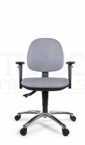 Vinyl Low Chair | Medium Back | Adjustable Arms | Static Seat | Standard Castors | Seal Grey | L-Tech