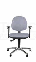 Vinyl Low Chair | Medium Back | Adjustable Arms | Static Seat | Glides | Seal Grey | L-Tech