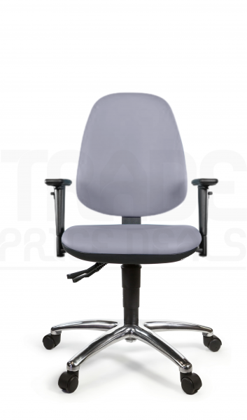 Vinyl Low Chair | High Back | Adjustable Arms | Static Seat | Braked Castors | Seal Grey | L-Tech