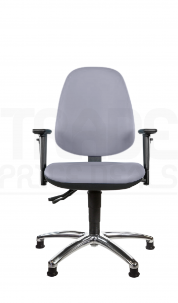 Vinyl Low Chair | High Back | Adjustable Arms | Static Seat | Glides | Seal Grey | L-Tech