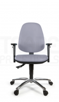 Vinyl Low Chair | High Back | Adjustable Arms | Seat Slide | Standard Castors | Seal Grey | L-Tech