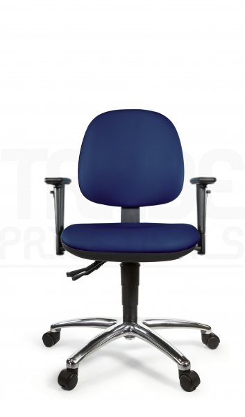 Vinyl Low Chair | Medium Back | Adjustable Arms | Static Seat | Standard Castors | Marina Blue | L-Tech