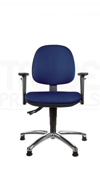 Vinyl Low Chair | Medium Back | Adjustable Arms | Static Seat | Glides | Marina Blue | L-Tech