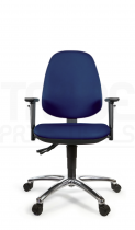 Vinyl Low Chair | High Back | Adjustable Arms | Static Seat | Braked Castors | Marina Blue | L-Tech