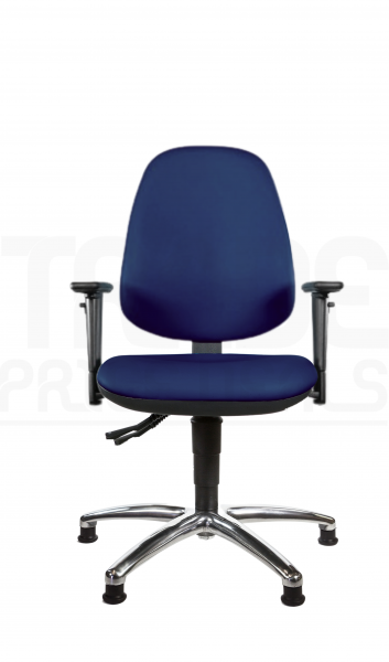Vinyl Low Chair | High Back | Adjustable Arms | Static Seat | Glides | Marina Blue | L-Tech