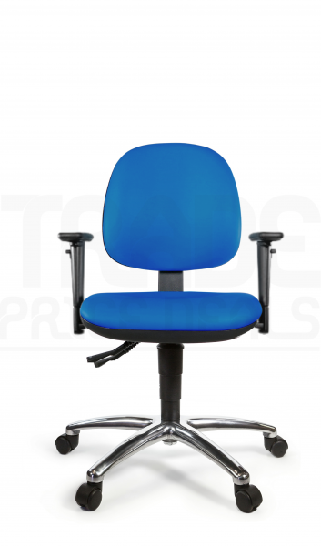 Vinyl Low Chair | Medium Back | Adjustable Arms | Static Seat | Braked Castors | Clash Blue | L-Tech