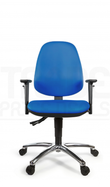 Vinyl Low Chair | High Back | Adjustable Arms | Static Seat | Braked Castors | Clash Blue | L-Tech