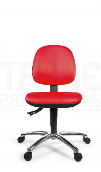 Vinyl Low Chair | Medium Back | No Arms | Static Seat | Braked Castors | Tomato Red | L-Tech