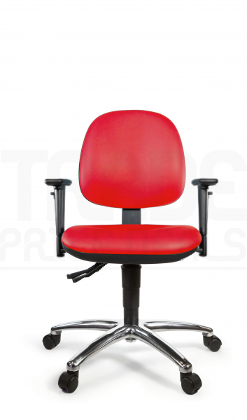 Vinyl Low Chair | Medium Back | Adjustable Arms | Static Seat | Braked Castors | Tomato Red | L-Tech