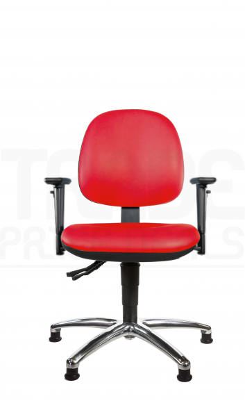 Vinyl Low Chair | Medium Back | Adjustable Arms | Seat Slide | Glides | Tomato Red | L-Tech