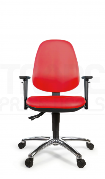 Vinyl Low Chair | High Back | Adjustable Arms | Static Seat | Braked Castors | Tomato Red | L-Tech