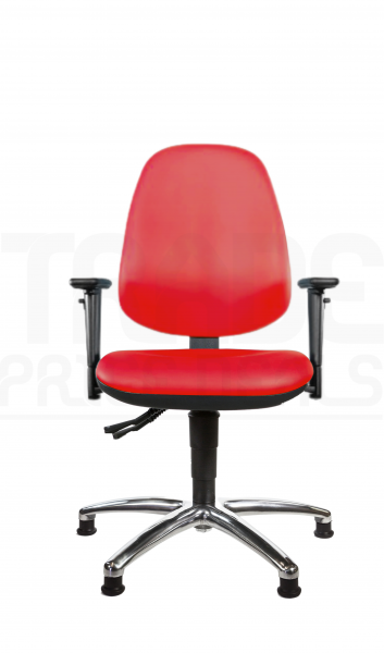 Vinyl Low Chair | High Back | Adjustable Arms | Static Seat | Glides | Tomato Red | L-Tech