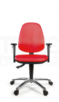 Vinyl Low Chair | High Back | Adjustable Arms | Seat Slide | Braked Castors | Tomato Red | L-Tech