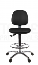Vinyl Draughtsman Chair | Chrome Footrest | Medium Back | No Arms | Static Seat | Braked Castors | Noir | L-Tech