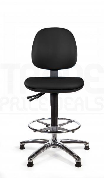 Vinyl Draughtsman Chair | Chrome Footrest | Medium Back | No Arms | Seat Slide | Glides | Noir | L-Tech