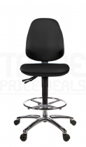 Vinyl Draughtsman Chair | Chrome Footrest | High Back | No Arms | Static Seat | Standard Castors | Noir | L-Tech
