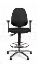Vinyl Draughtsman Chair | Chrome Footrest | High Back | Adjustable Arms | Static Seat | Glides | Noir | L-Tech