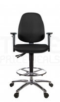 Vinyl Draughtsman Chair | Chrome Footrest | High Back | Adjustable Arms | Independent Seat Tilt | Braked Castors | Noir | L-Tech