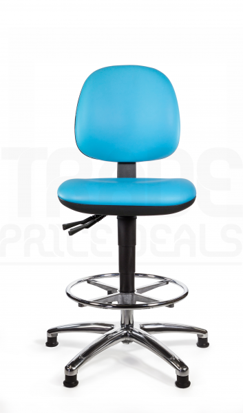 Vinyl Draughtsman Chair | Chrome Footrest | Medium Back | No Arms | Seat Slide | Glides | Sapphire Blue | L-Tech