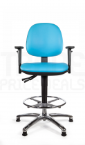 Vinyl Draughtsman Chair | Chrome Footrest | Medium Back | Adjustable Arms | Static Seat | Glides | Sapphire Blue | L-Tech