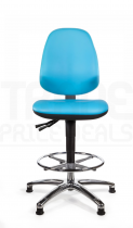 Vinyl Draughtsman Chair | Chrome Footrest | High Back | No Arms | Static Seat | Glides | Sapphire Blue | L-Tech