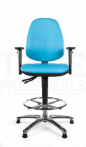 Vinyl Draughtsman Chair | Chrome Footrest | High Back | Adjustable Arms | Static Seat | Glides | Sapphire Blue | L-Tech