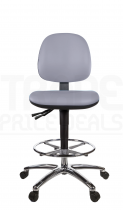 Vinyl Draughtsman Chair | Chrome Footrest | Medium Back | No Arms | Static Seat | Standard Castors | Seal Grey | L-Tech