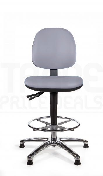 Vinyl Draughtsman Chair | Chrome Footrest | Medium Back | No Arms | Static Seat | Glides | Seal Grey | L-Tech