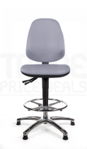 Vinyl Draughtsman Chair | Chrome Footrest | High Back | No Arms | Static Seat | Glides | Seal Grey | L-Tech