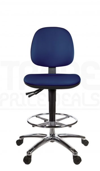 Vinyl Draughtsman Chair | Chrome Footrest | Medium Back | No Arms | Static Seat | Standard Castors | Marina Blue | L-Tech