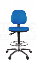 Vinyl Draughtsman Chair | Chrome Footrest | Medium Back | No Arms | Static Seat | Standard Castors | Clash Blue | L-Tech
