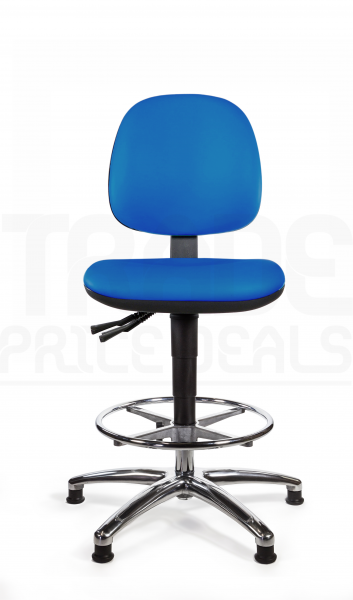 Vinyl Draughtsman Chair | Chrome Footrest | Medium Back | No Arms | Independent Seat Tilt | Glides | Clash Blue | L-Tech