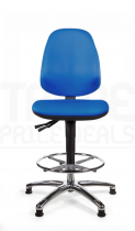 Vinyl Draughtsman Chair | Chrome Footrest | High Back | No Arms | Static Seat | Glides | Clash Blue | L-Tech