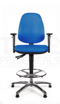 Vinyl Draughtsman Chair | Chrome Footrest | High Back | Adjustable Arms | Static Seat | Glides | Clash Blue | L-Tech