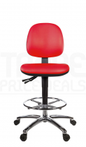 Vinyl Draughtsman Chair | Chrome Footrest | Medium Back | No Arms | Static Seat | Braked Castors | Tomato Red | L-Tech